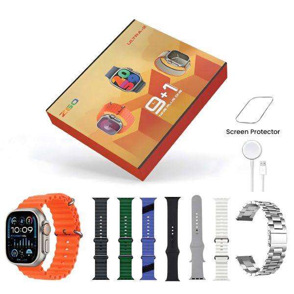 9+1 Z60 Ultra-2 Big Ips Display 49mm 8 Strap+screen Protector Bt Calling Smartwatch - The Pak Shop