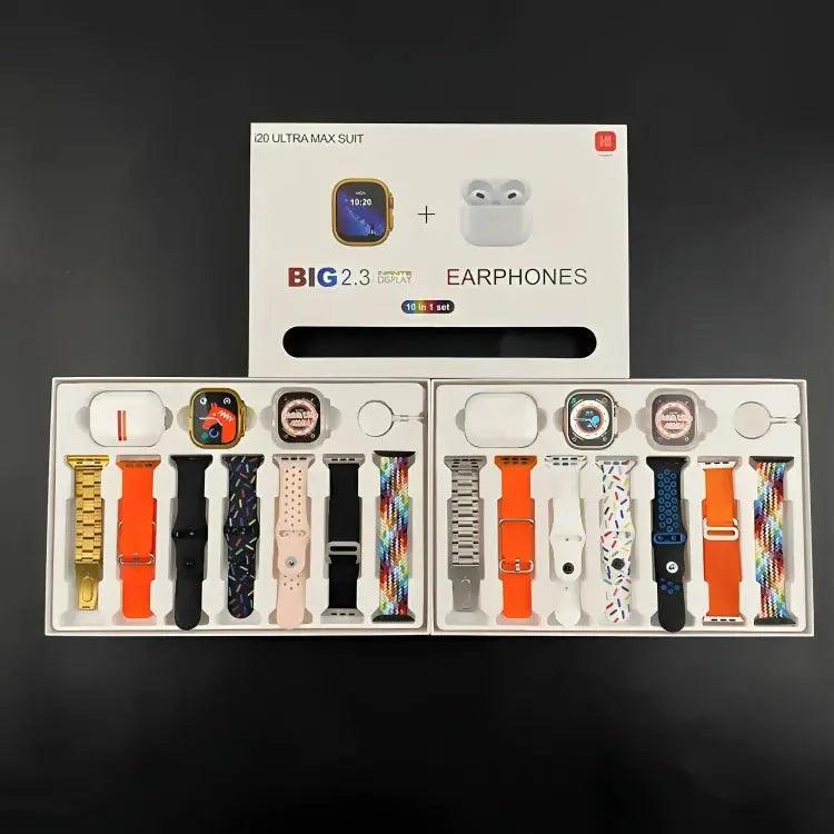 I20 Ultra Max Suit (10 In 1 Set) Smart Watch 7 Straps With Airpords - The Pak Shop